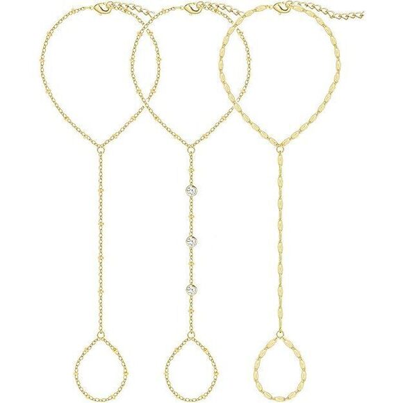 Jewelry - 3Pcs 14K Gold-Plated Hand Chain Bracelets For Women, Stack Bracelets Set
